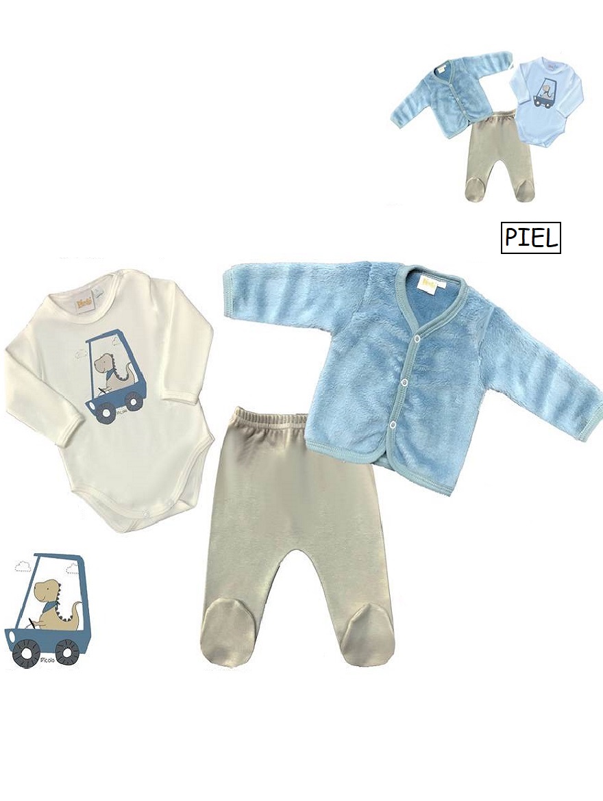 PACK ART.51432 T.0/1/3 3P BEBE CORAL FLECEE BODY EST. DINO, SAQUITO Y 
Talles: 0 A 3M